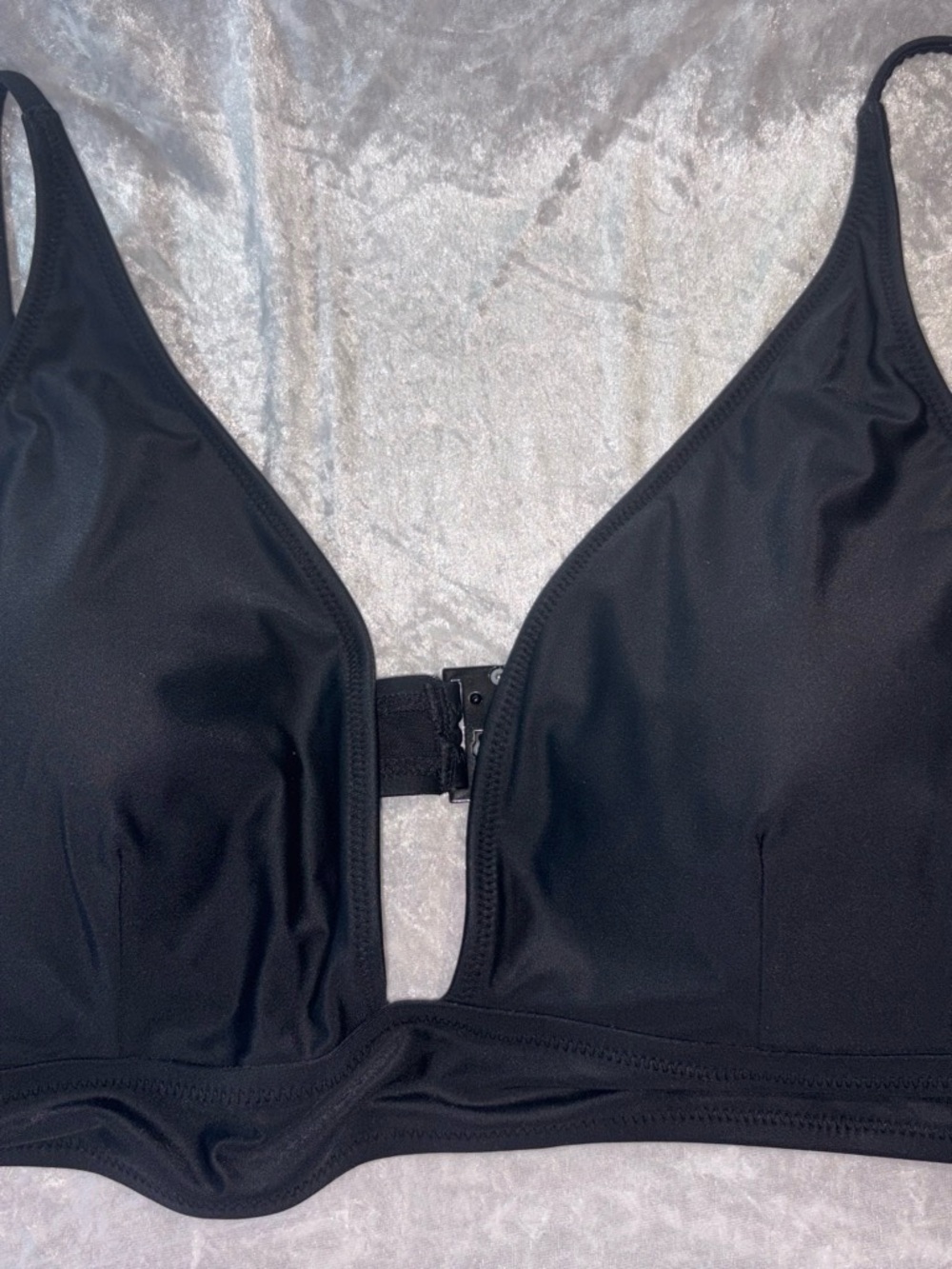 J.Crew Swim Bikini Top Black Front-Clasp Plunge XXL NWT